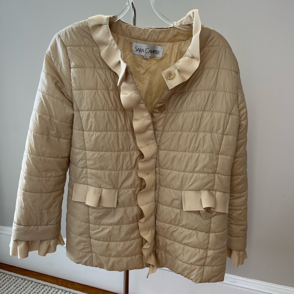Sara Campbell Beige Ruffled Puffer Jacket